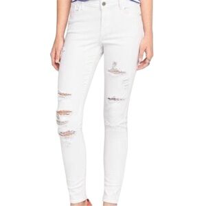 Old Navy White Skinny Jeans Distressed Midrise Jeans Size 6  28 in inseam